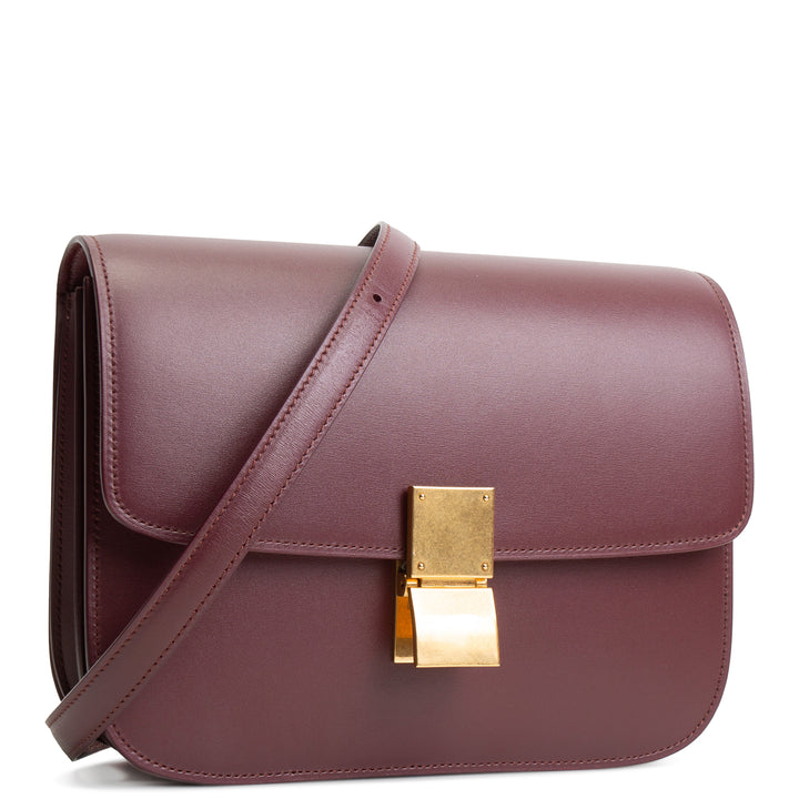CELINE Leather Medium Classic Box Bag - Burgundy