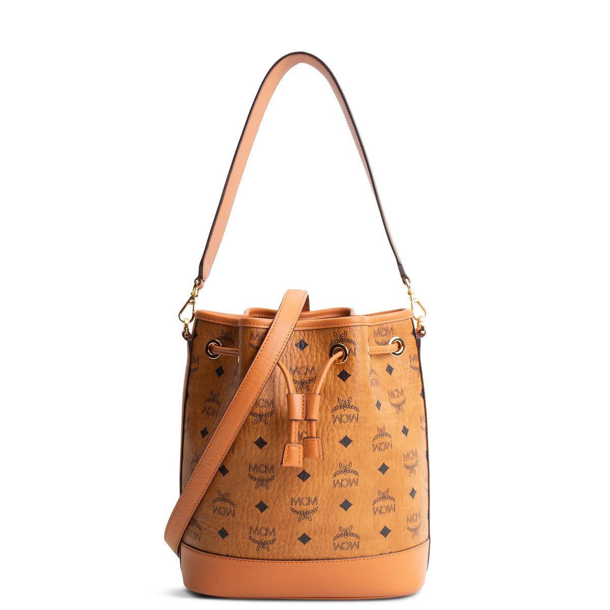 MCM Visetos Bucket Bag w/Pouch - Cognac