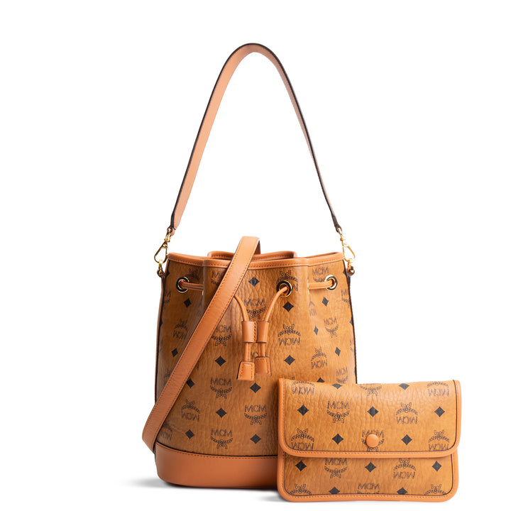 MCM Visetos Bucket Bag w/Pouch - Cognac