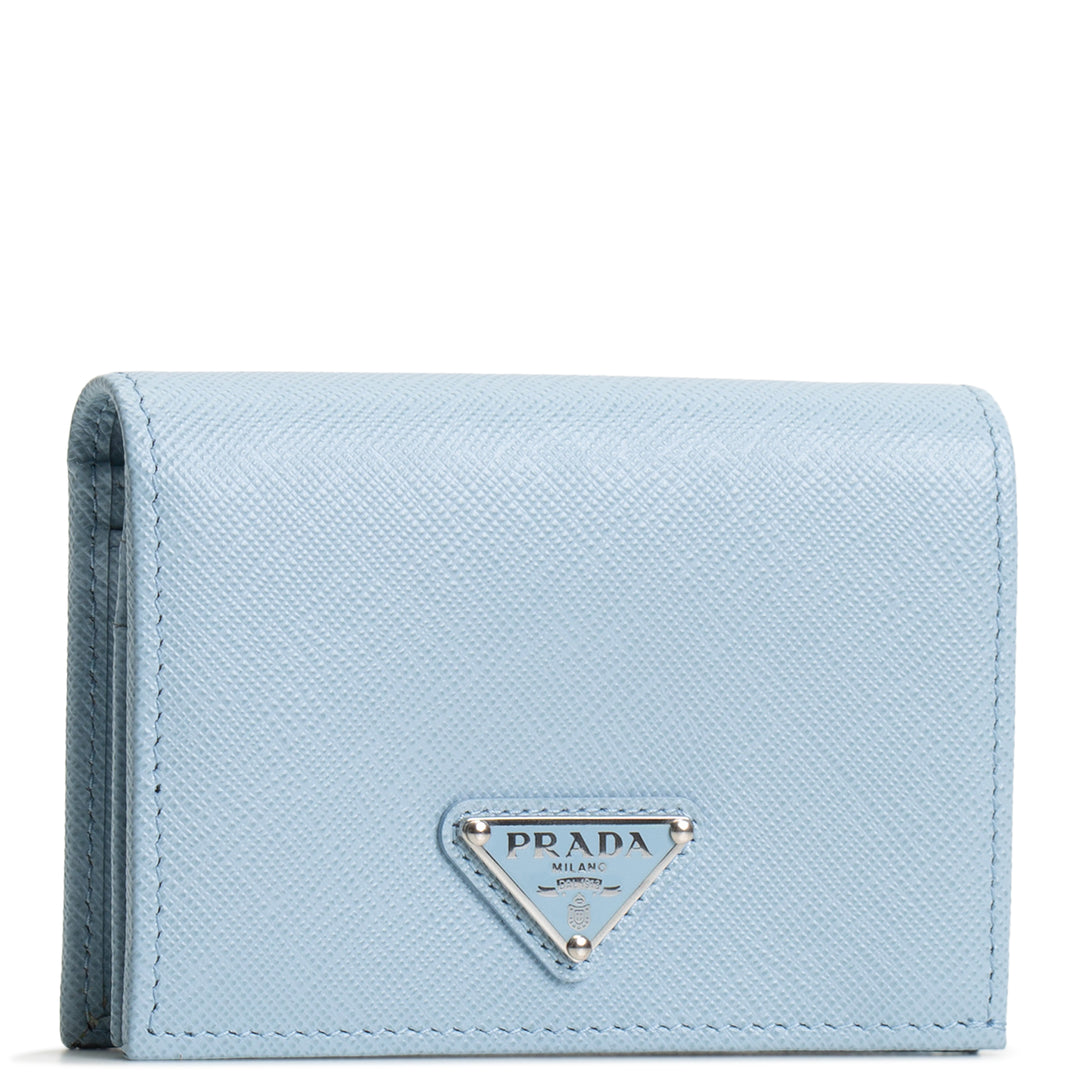 PRADA Saffiano Lux Leather Compact Wallet - Baby Blue