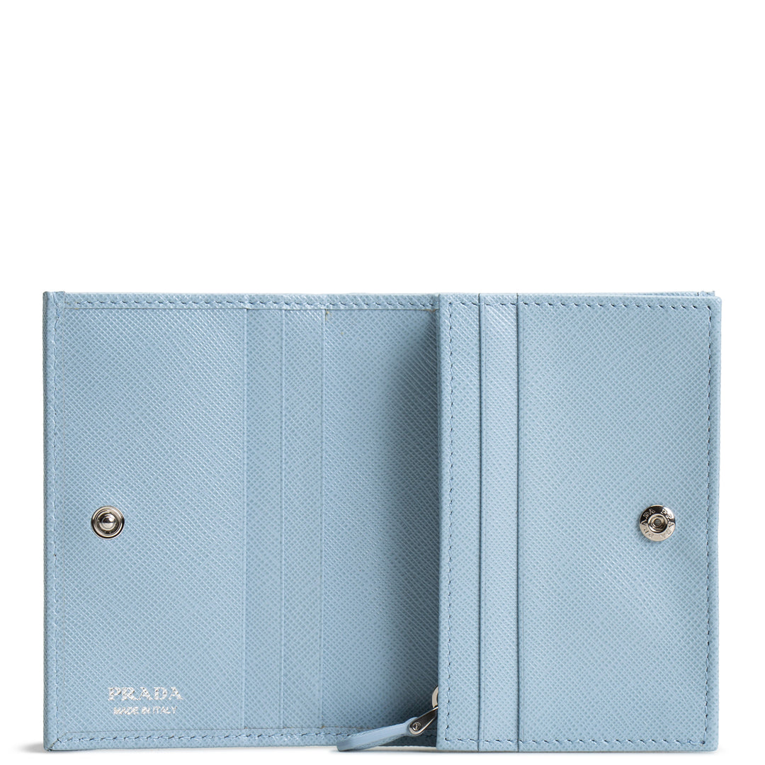 PRADA Saffiano Lux Leather Compact Wallet - Baby Blue