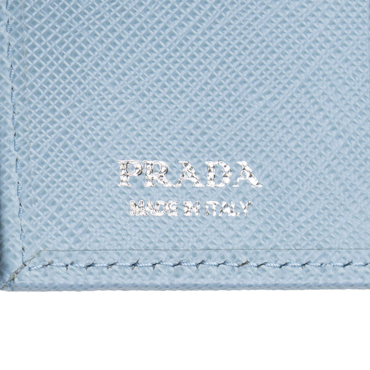 PRADA Saffiano Lux Leather Compact Wallet - Baby Blue