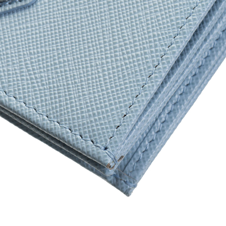 PRADA Saffiano Lux Leather Compact Wallet - Baby Blue