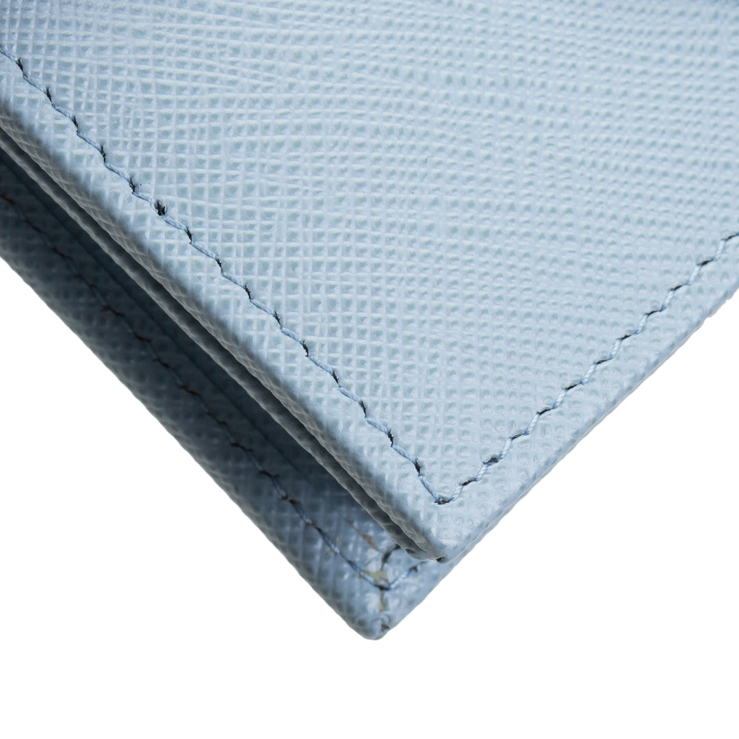 PRADA Saffiano Lux Leather Compact Wallet - Baby Blue