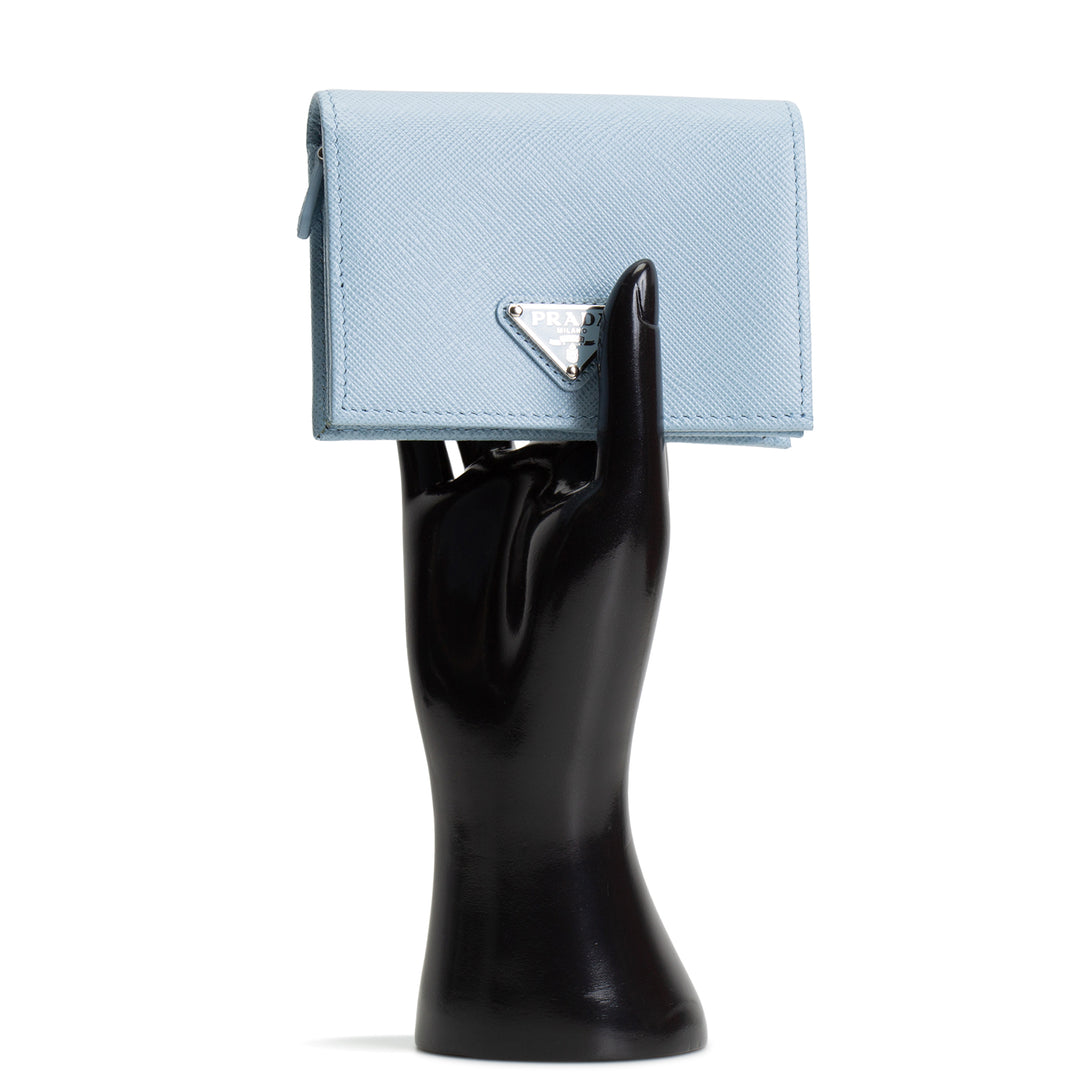 PRADA Saffiano Lux Leather Compact Wallet - Baby Blue