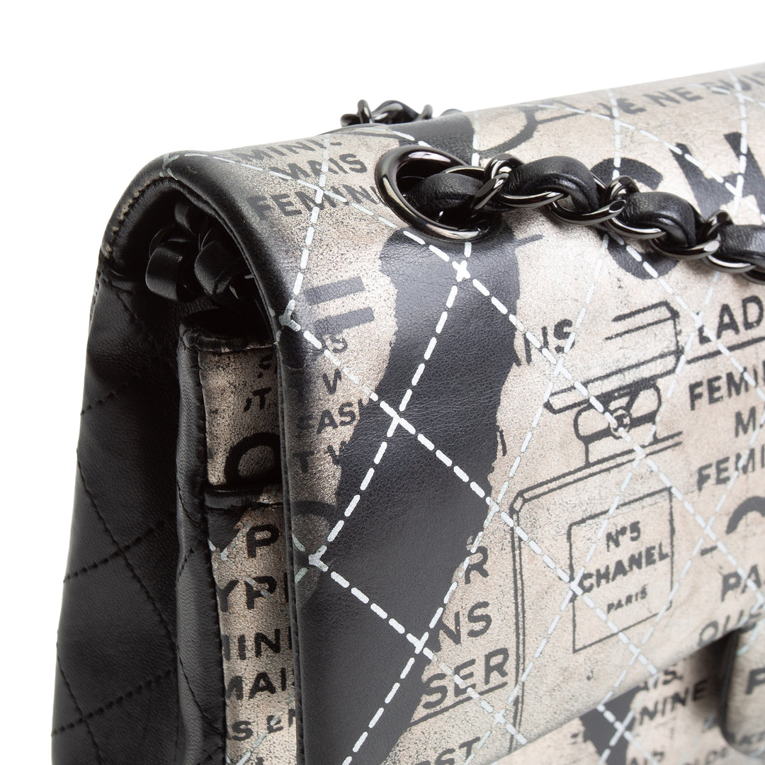 CHANEL Medium Graffiti Newspaper Double Flap