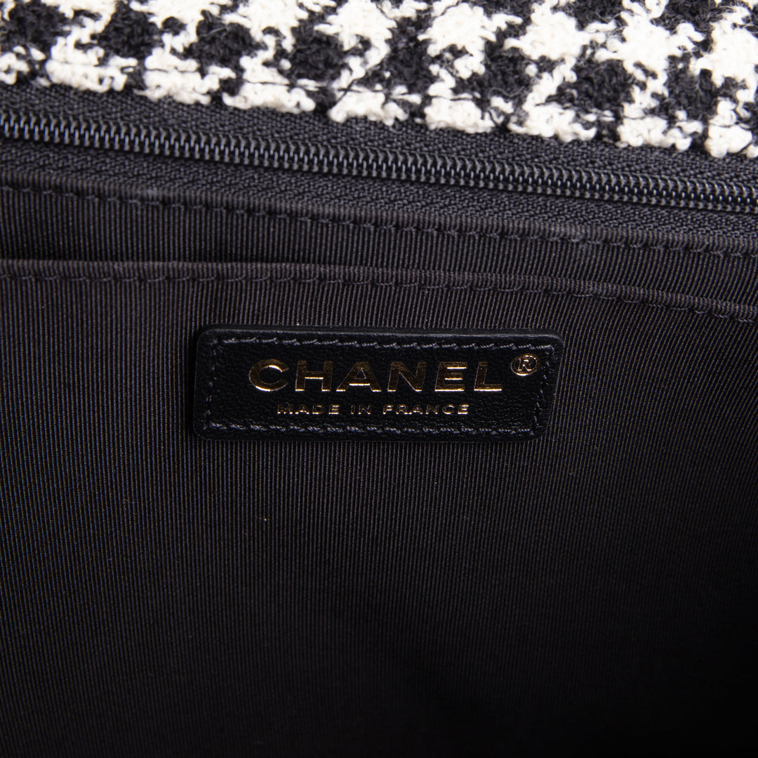 CHANEL Jumbo CC Flap Quilted Shearling & Houndstooth Tweed