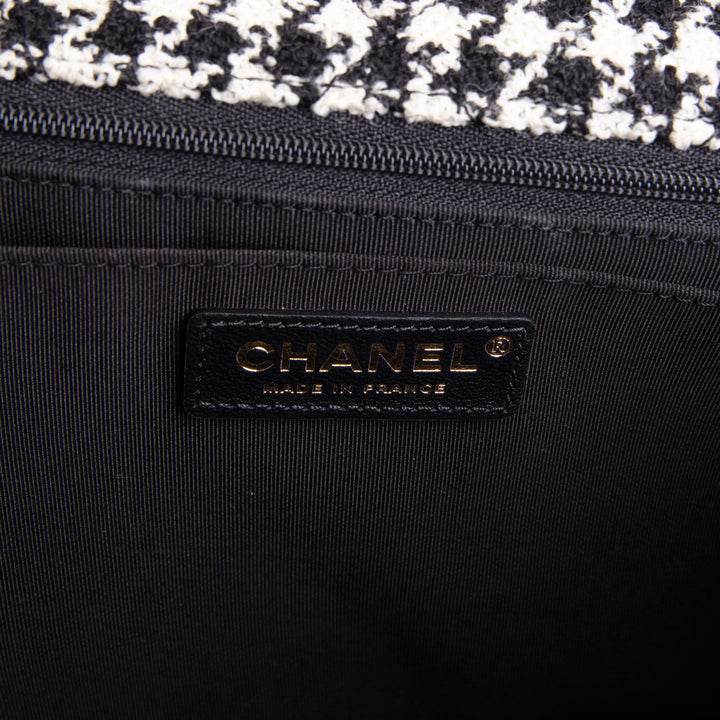 CHANEL Jumbo CC Flap Quilted Shearling & Houndstooth Tweed