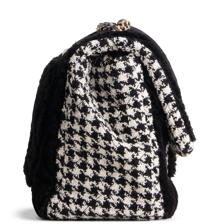 CHANEL Jumbo CC Flap Quilted Shearling & Houndstooth Tweed