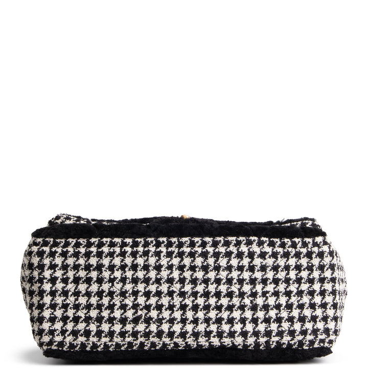 CHANEL Jumbo CC Flap Quilted Shearling & Houndstooth Tweed