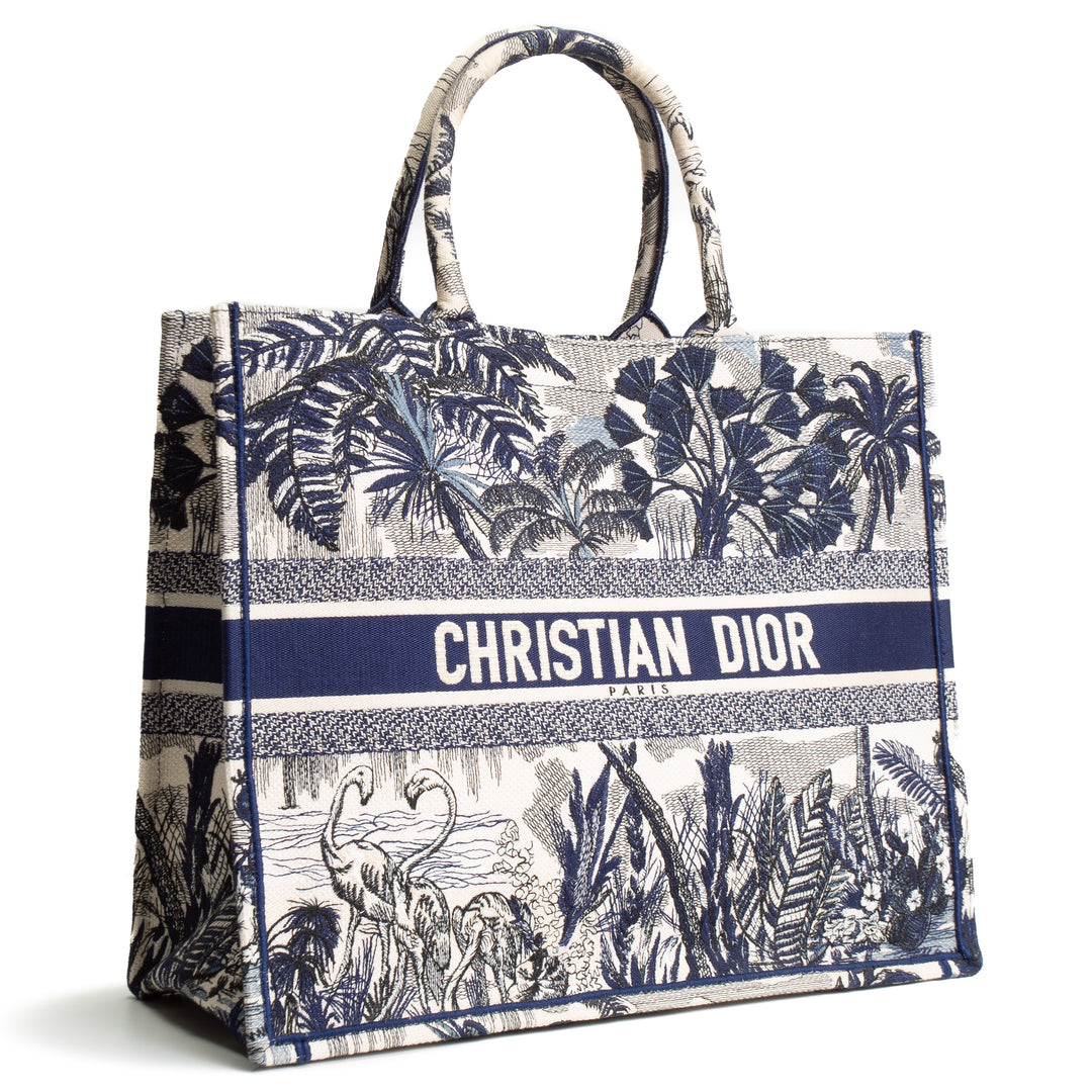 DIOR Book Tote Large Palm Tree Toile DeJouy - Blue