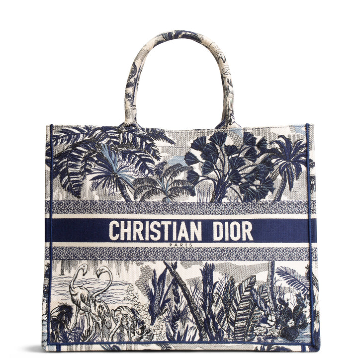 DIOR Book Tote Large Palm Tree Toile DeJouy - Blue