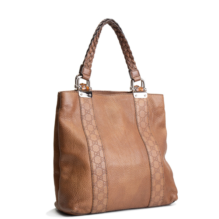GUCCI Guccissima Bamboo Leather Handbag- Brown OUTLET FINAL SALE