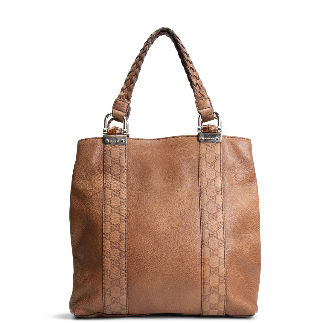 GUCCI Guccissima Bamboo Leather Handbag- Brown OUTLET FINAL SALE