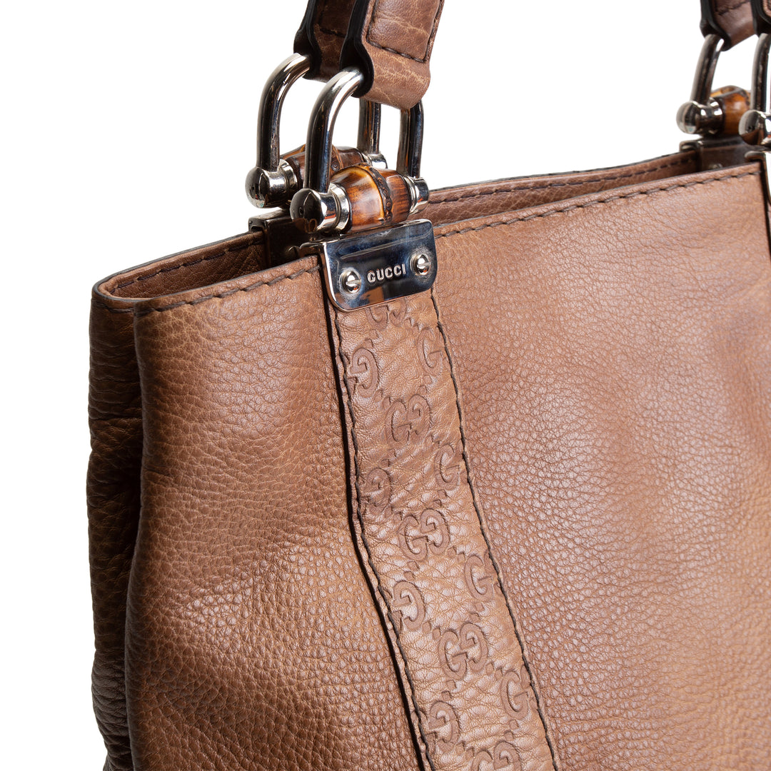 GUCCI Guccissima Bamboo Leather Handbag- Brown OUTLET FINAL SALE
