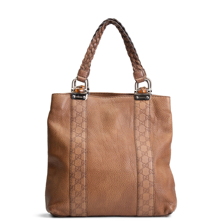 GUCCI Guccissima Bamboo Leather Handbag- Brown OUTLET FINAL SALE