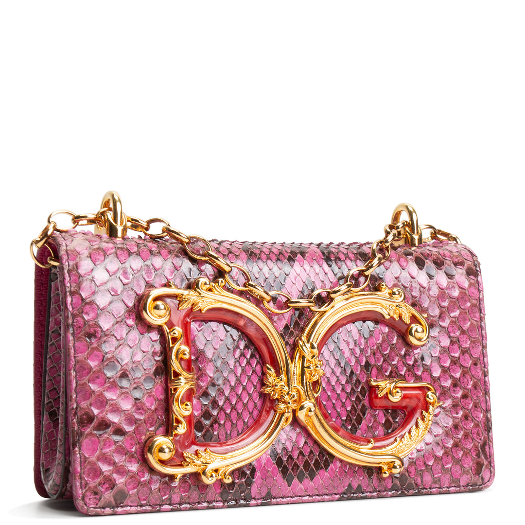 DOLCE & GABBANA Girls Phone Bag - Pink Python