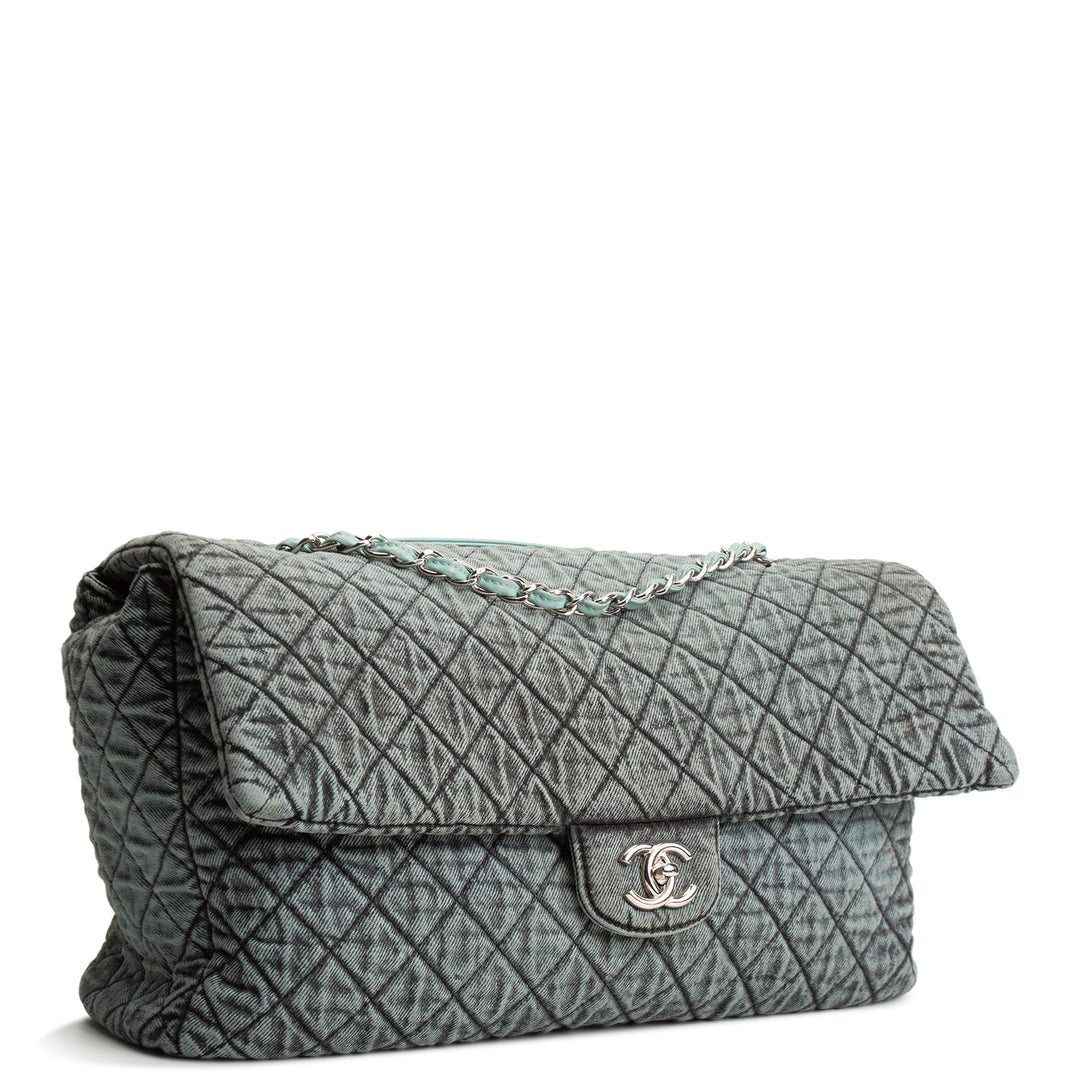 CHANEL Denim Quilted Denimpression XXL Flap Bag -Blue