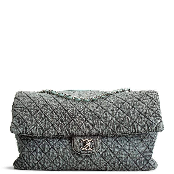 CHANEL Denim Quilted Denimpression XXL Flap Bag -Blue