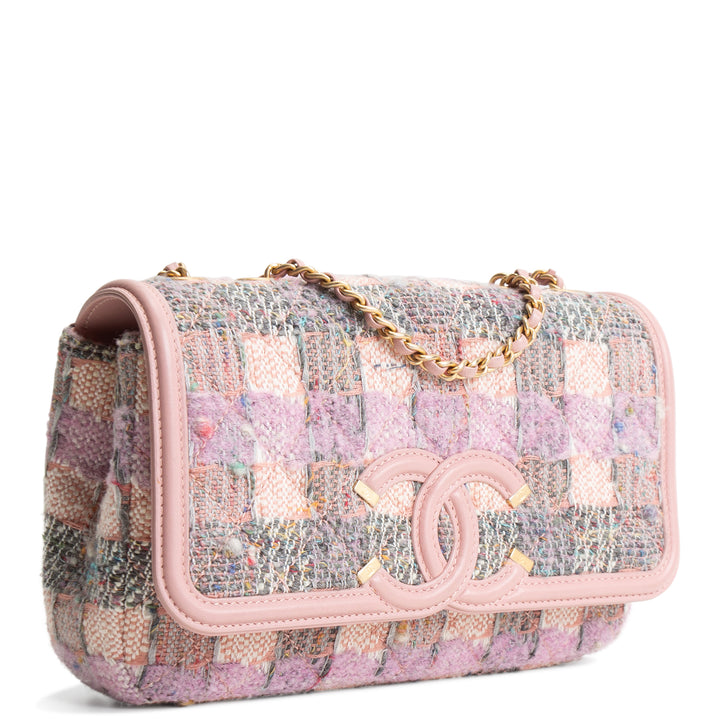 CHANEL Tweed Filigree Flap Bag - Pink