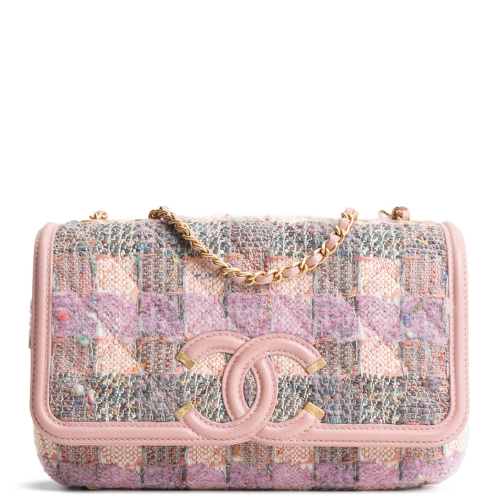 CHANEL Tweed Filigree Flap Bag - Pink