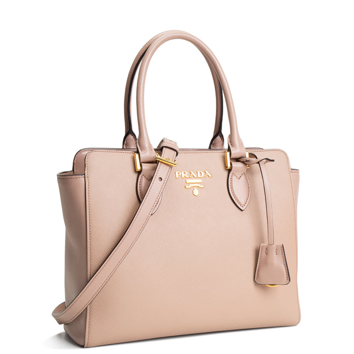 PRADA Saffiano Leather Top Handle Satchel - Pink
