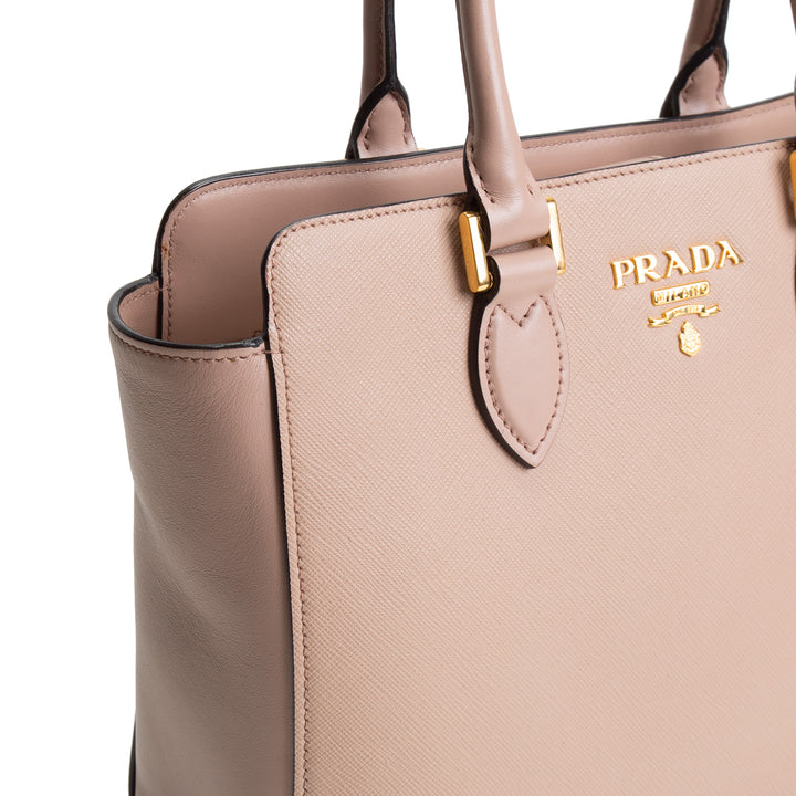 PRADA Saffiano Leather Top Handle Satchel - Pink
