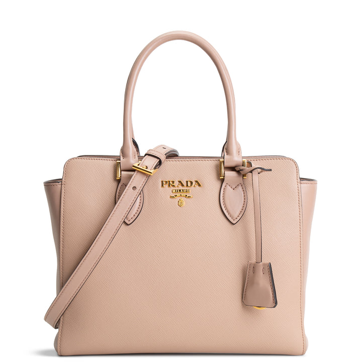 PRADA Saffiano Leather Top Handle Satchel - Pink