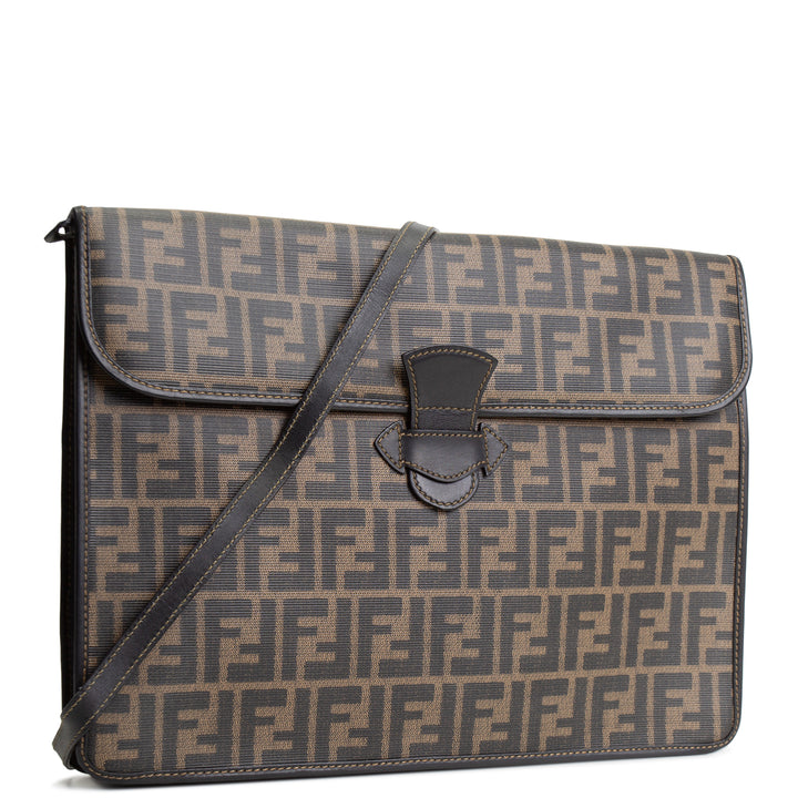 FENDI Leather Trimmed Zucca Portfolio Case