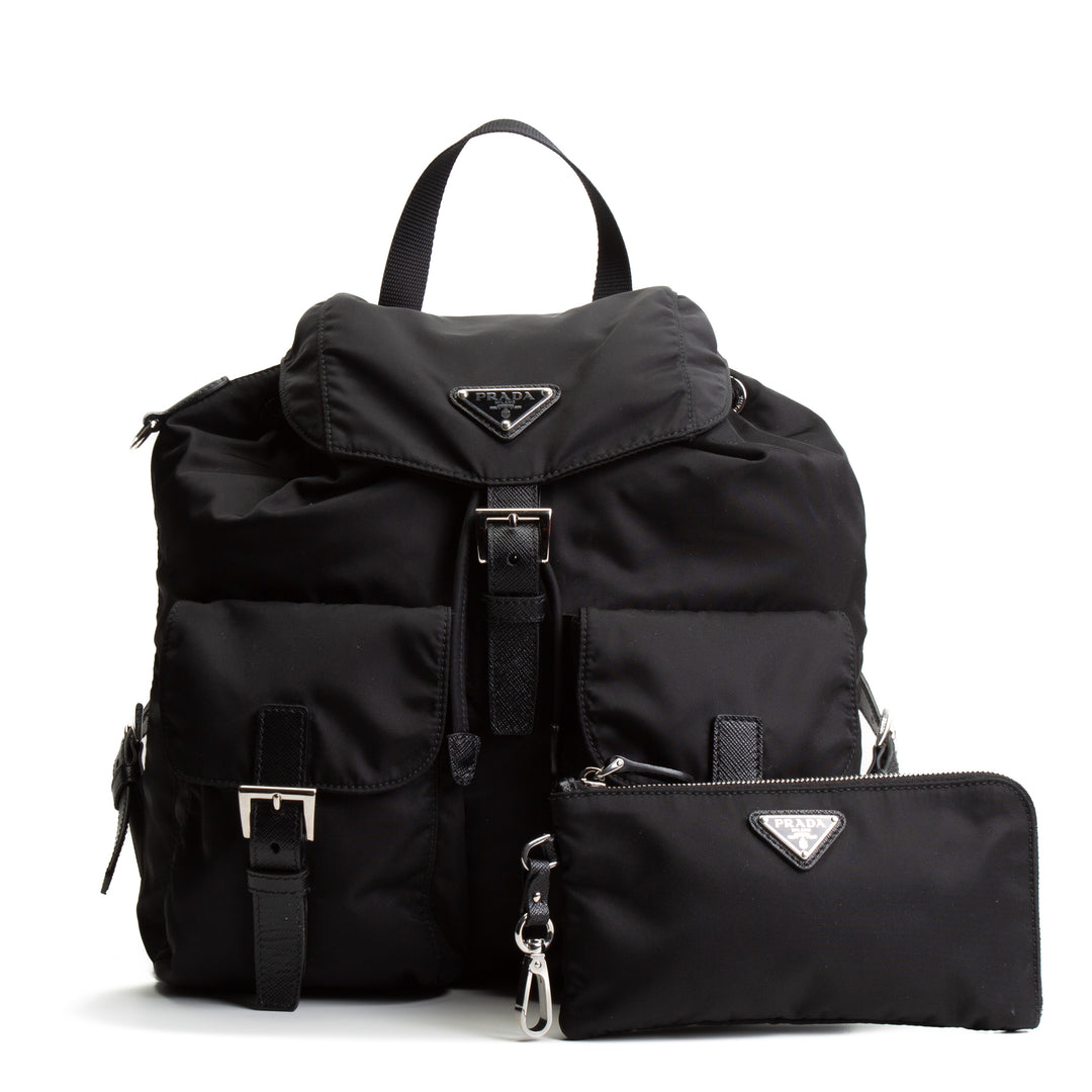 PRADA Medium Re-Nylon Backpack w/ Pouch - Black