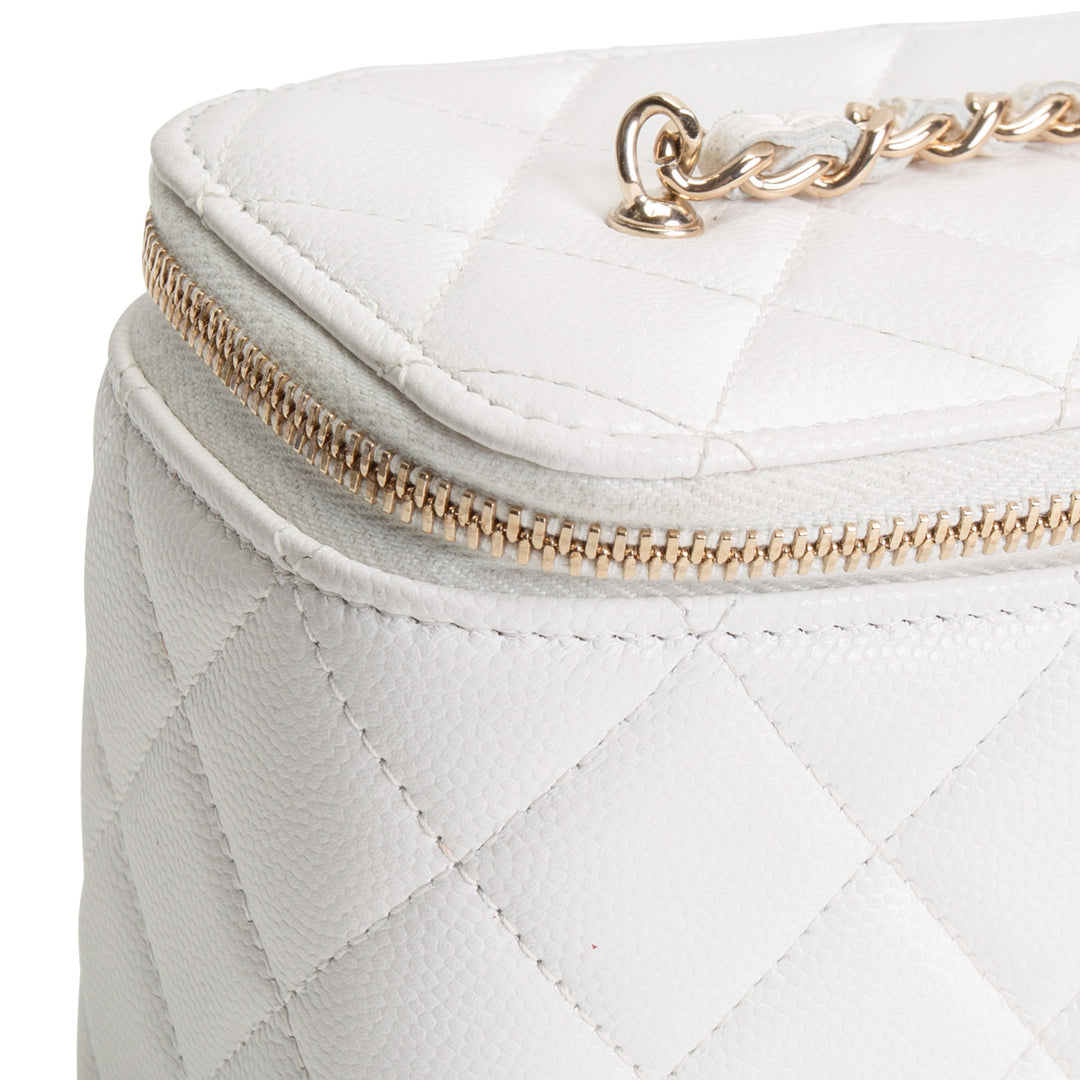 CHANEL Caviar Leather Vanity Case Crystal Hearts - White
