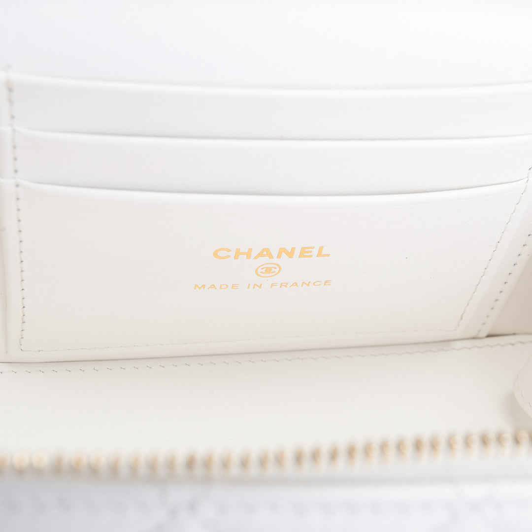 CHANEL Caviar Leather Vanity Case Crystal Hearts - White