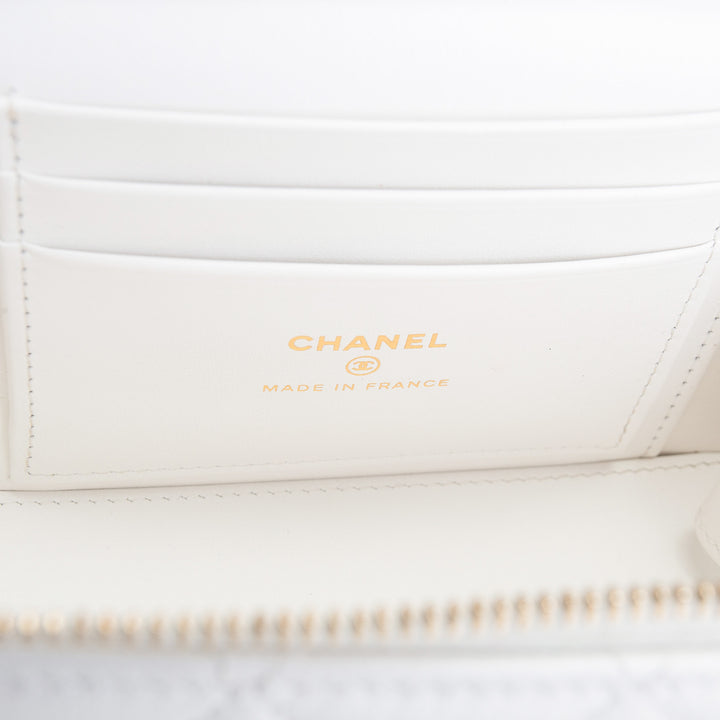 CHANEL Caviar Leather Vanity Case Crystal Hearts - White