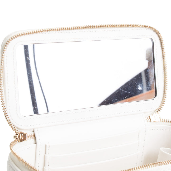 CHANEL Caviar Leather Vanity Case Crystal Hearts - White