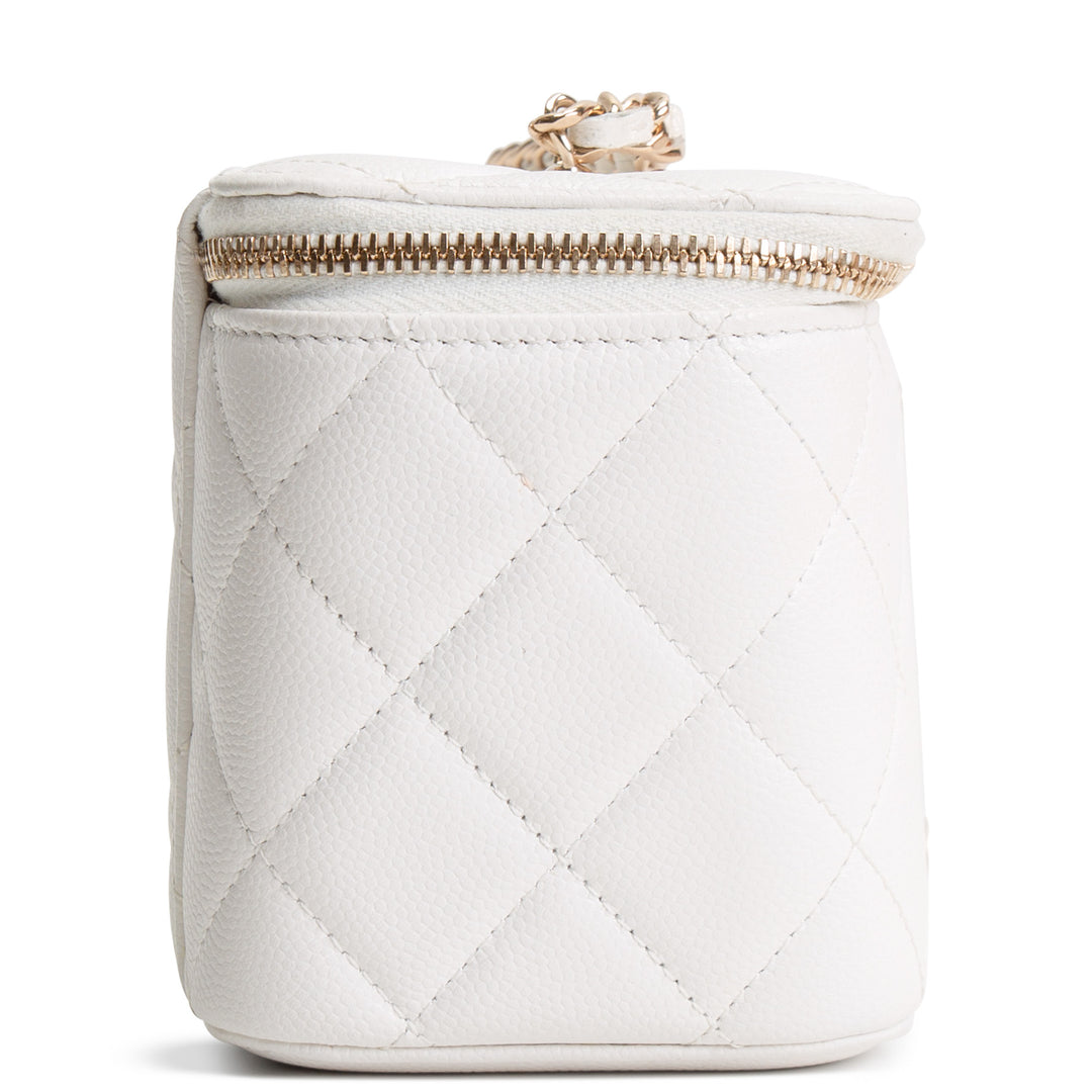 CHANEL Caviar Leather Vanity Case Crystal Hearts - White