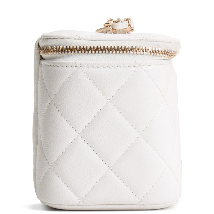 CHANEL Caviar Leather Vanity Case Crystal Hearts - White