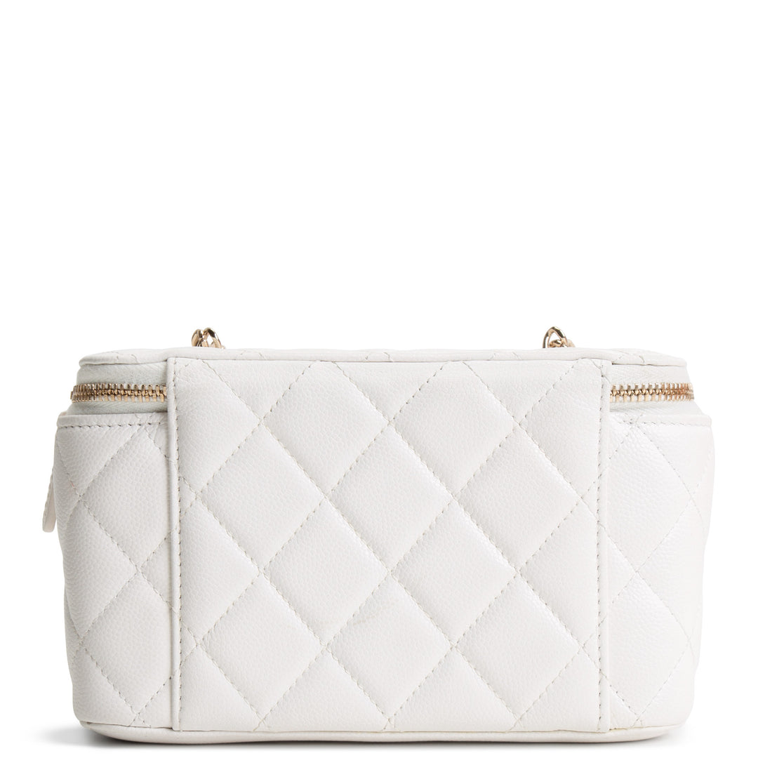 CHANEL Caviar Leather Vanity Case Crystal Hearts - White