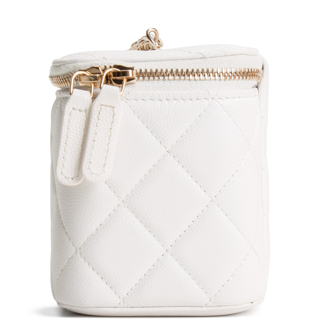 CHANEL Caviar Leather Vanity Case Crystal Hearts - White