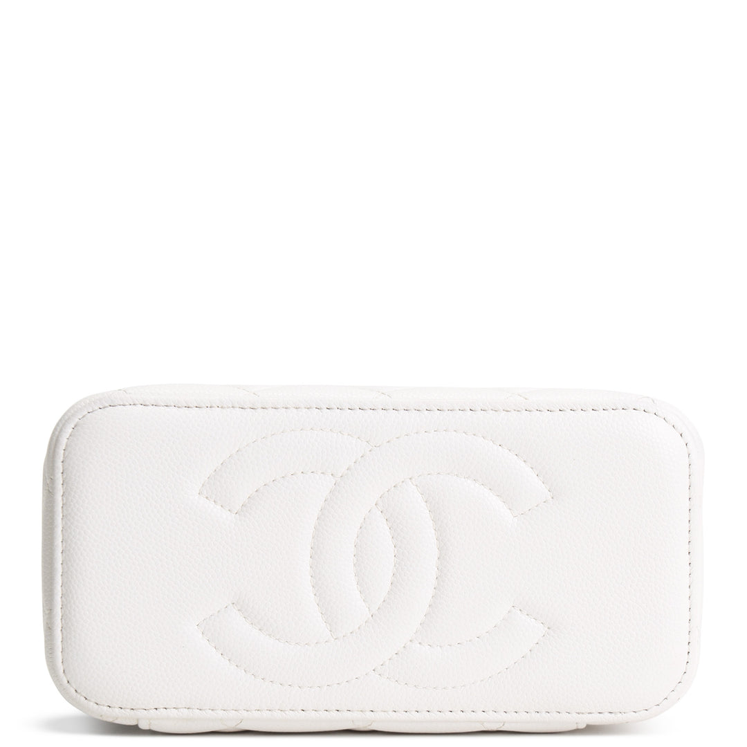 CHANEL Caviar Leather Vanity Case Crystal Hearts - White