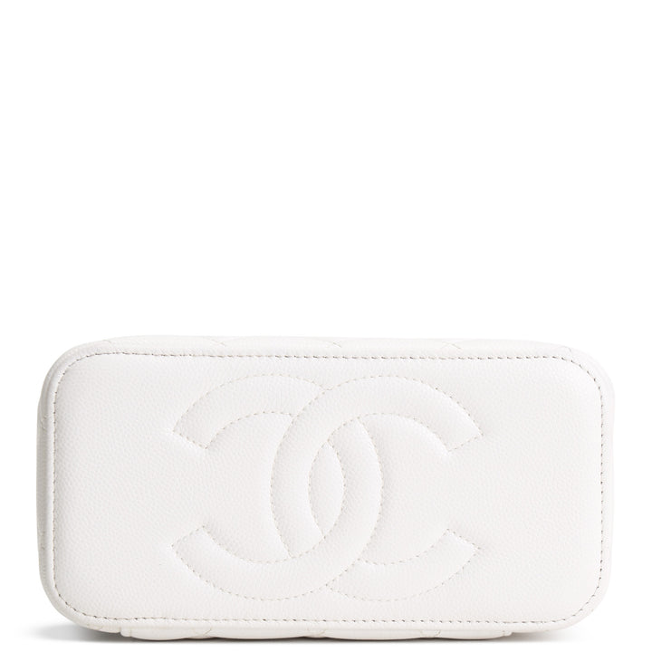 CHANEL Caviar Leather Vanity Case Crystal Hearts - White