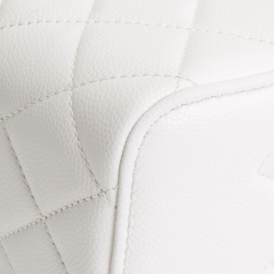 CHANEL Caviar Leather Vanity Case Crystal Hearts - White