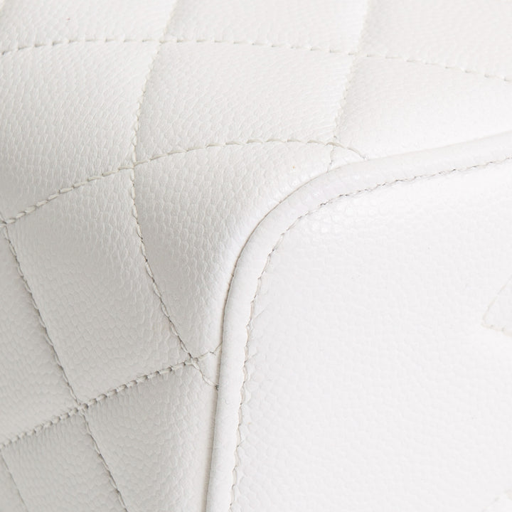 CHANEL Caviar Leather Vanity Case Crystal Hearts - White