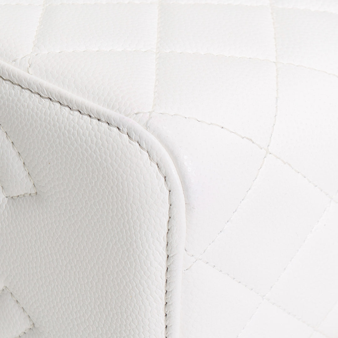 CHANEL Caviar Leather Vanity Case Crystal Hearts - White