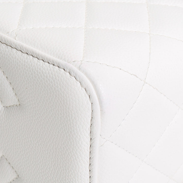 CHANEL Caviar Leather Vanity Case Crystal Hearts - White