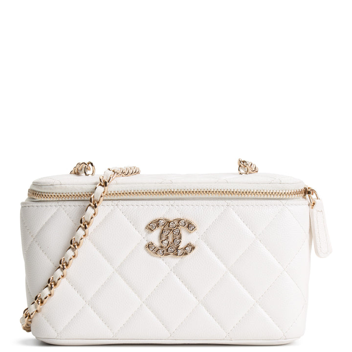 CHANEL Caviar Leather Vanity Case Crystal Hearts - White