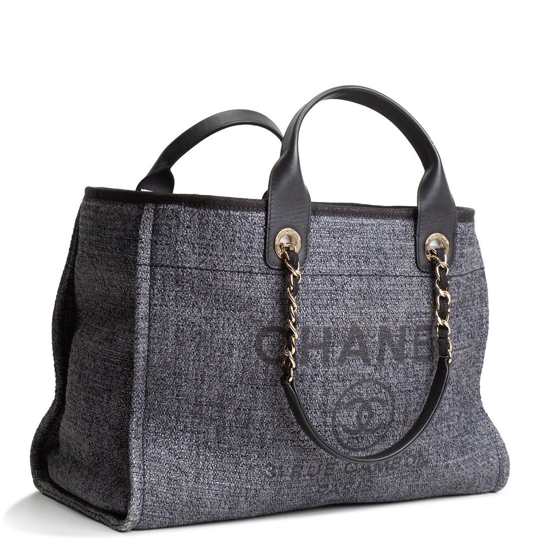 CHANEL Lurex Medium Deauville Shopping Tote - Navy