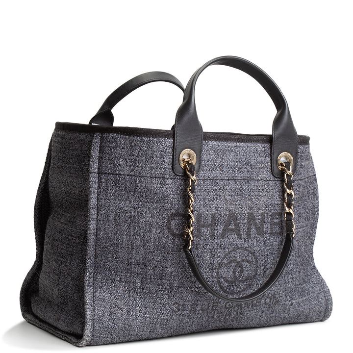 CHANEL Lurex Medium Deauville Shopping Tote - Navy