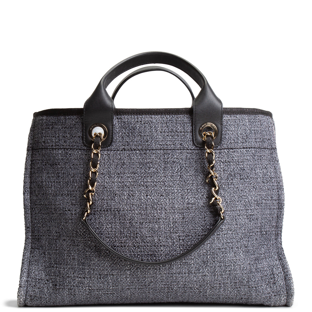 CHANEL Lurex Medium Deauville Shopping Tote - Navy