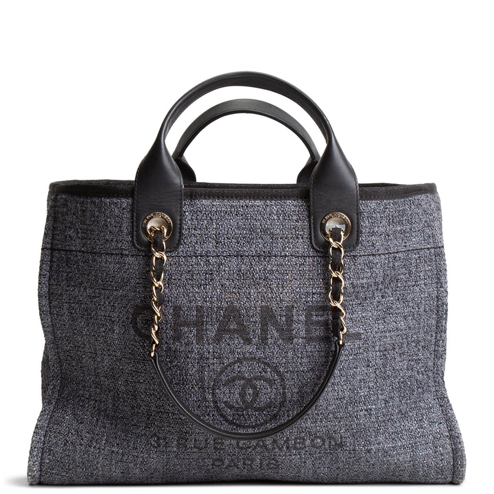 CHANEL Lurex Medium Deauville Shopping Tote - Navy