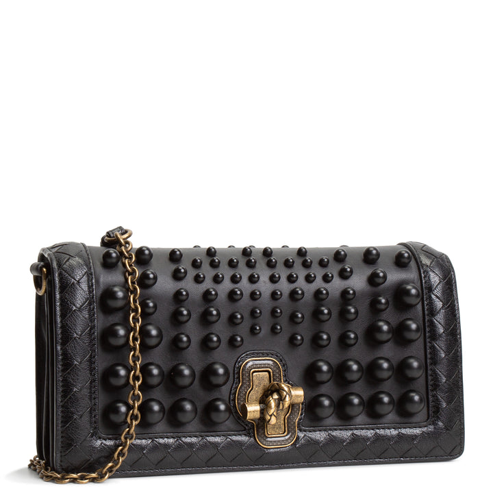 BOTTEGA VENETA Intrecciato Olimpia Studded Knot Bag - Black